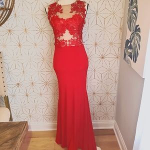Akira chicago red long flower lace embroidery dres